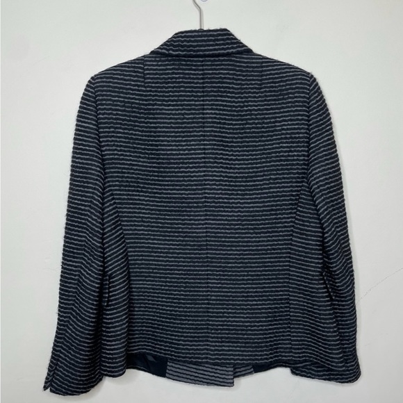 AKRIS Wool Blazer Jacket Striped Black Gray Preppy Layering Business Winter 12 - Picture 2 of 11
